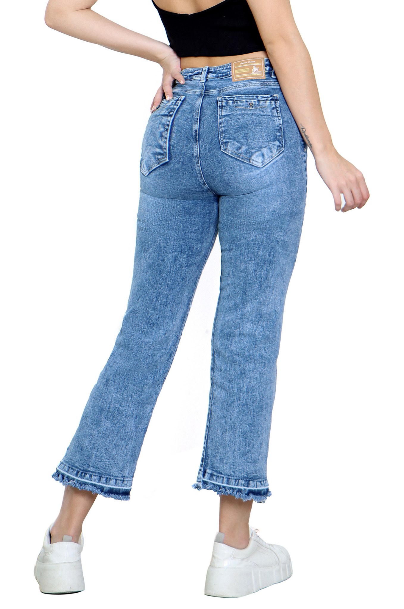 Cropped jean con desgaste bajo - 112144