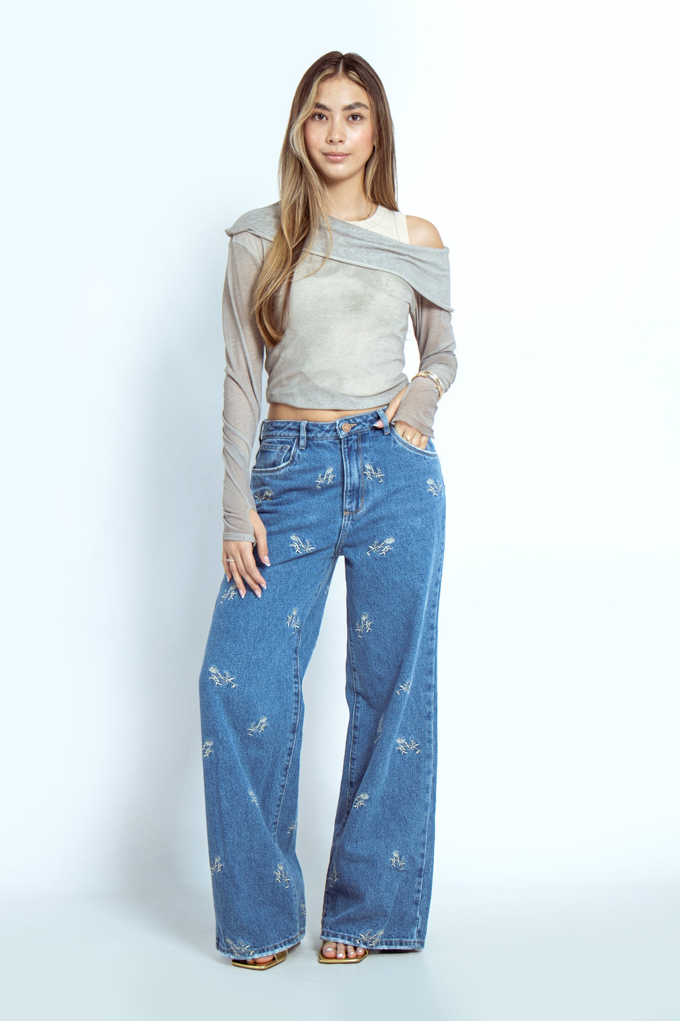 Jean Wide Leg Flores Oscuro  - 716009