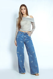 Jean Wide Leg Flores Oscuro  - 716009