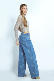 Jean Wide Leg Flores Oscuro  - 716009