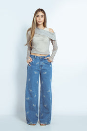 Jean Wide Leg Flores Oscuro  - 716009