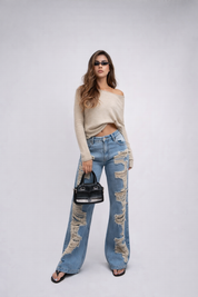 Jean Wide Leg Con Rotos  - 715051