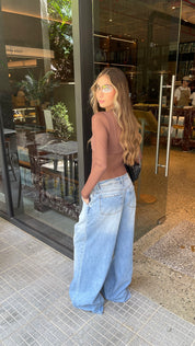 Jean Wide Leg pliegue lateral - 716026