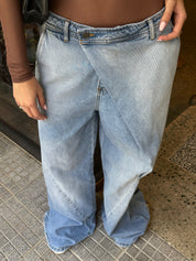 Jean Wide Leg pliegue lateral - 716026