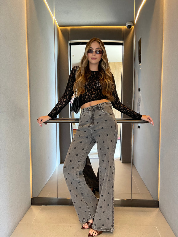 Jean Wide Leg Polka Dot