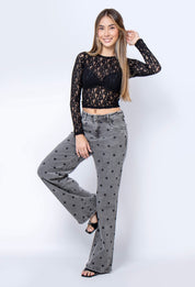 Jean Wide Leg polka dot gris - 716022