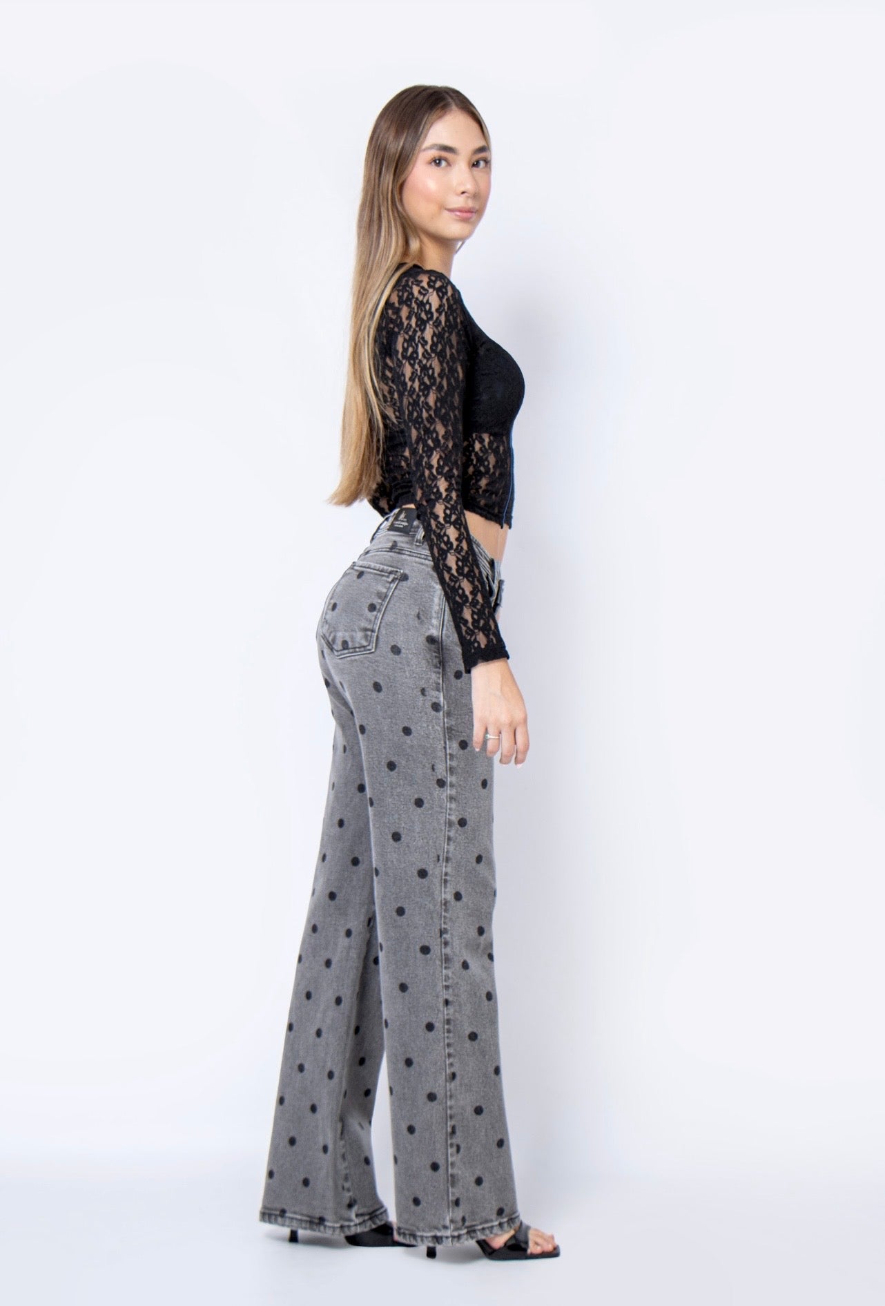 Jean Wide Leg polka dot gris - 716022