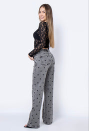 Jean Wide Leg polka dot gris - 716022