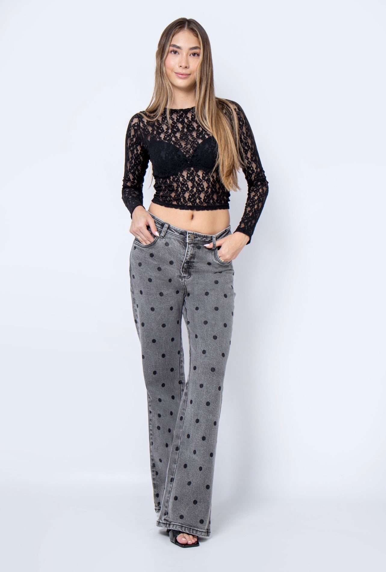 Jean Wide Leg polka dot gris - 716022