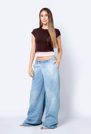 Jean Wide Leg pliegue lateral - 716026
