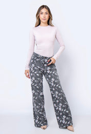 Jean Wide Leg flores gris - 716017