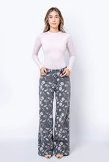 Jean Wide Leg flores gris - 716017