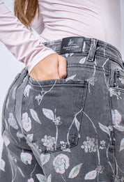 Jean Wide Leg flores gris - 716017