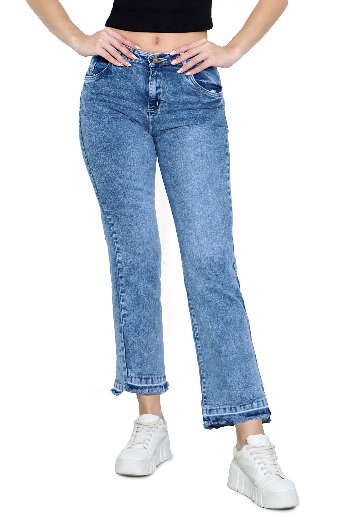 Cropped jean con desgaste bajo - 112144