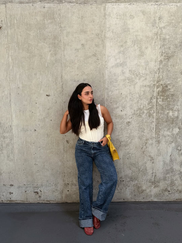 Jean Wide Leg Flores Laser