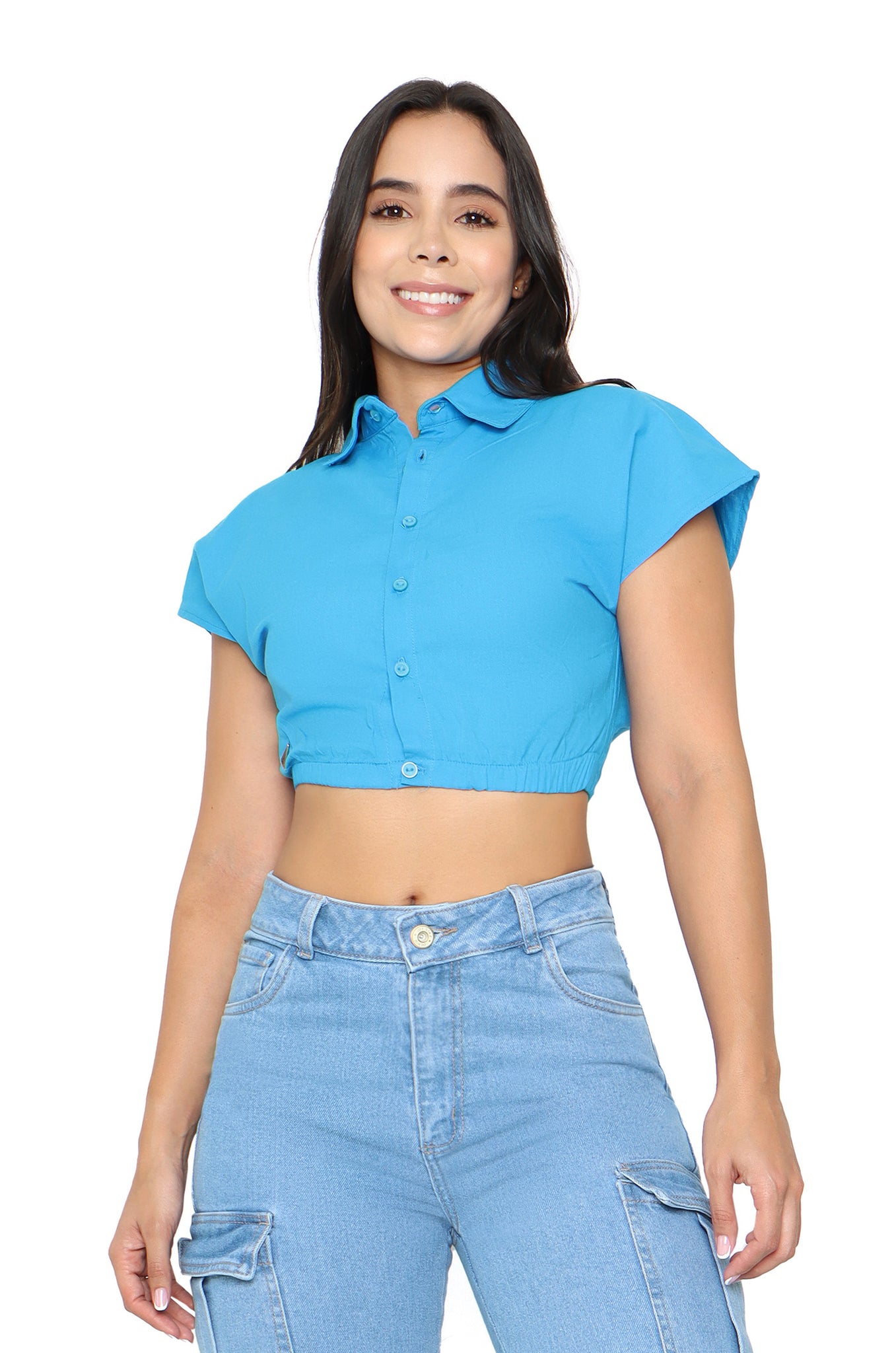Camisa mujer corta con elástico en cintura - P72128